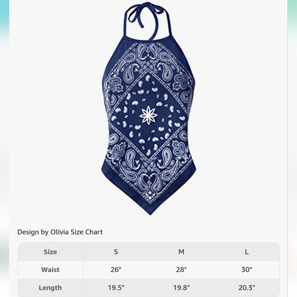 Design by Olivia navy bandana tie top, NWOT - Picture 4 of 8